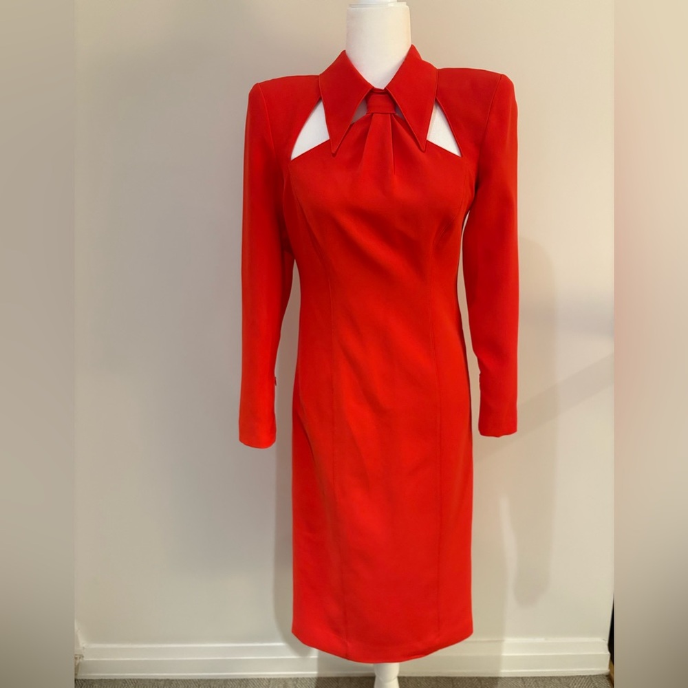 Tie Neck Midi Dress with Shoulder Pad - Picture 4 of 8